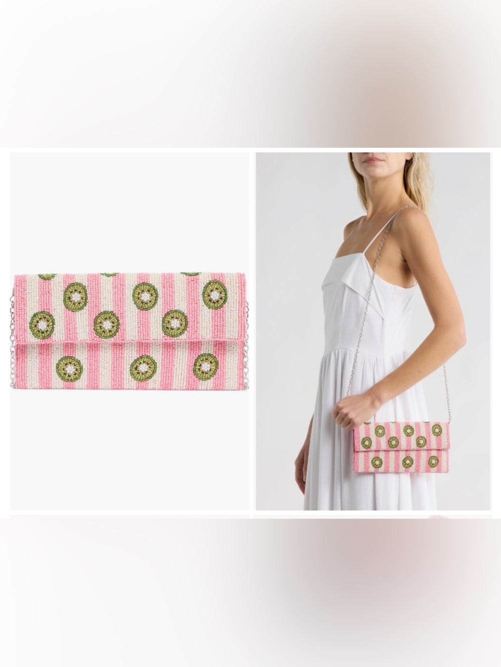 SOL and MER Beaded Striped Kiwi Clutch | NWT